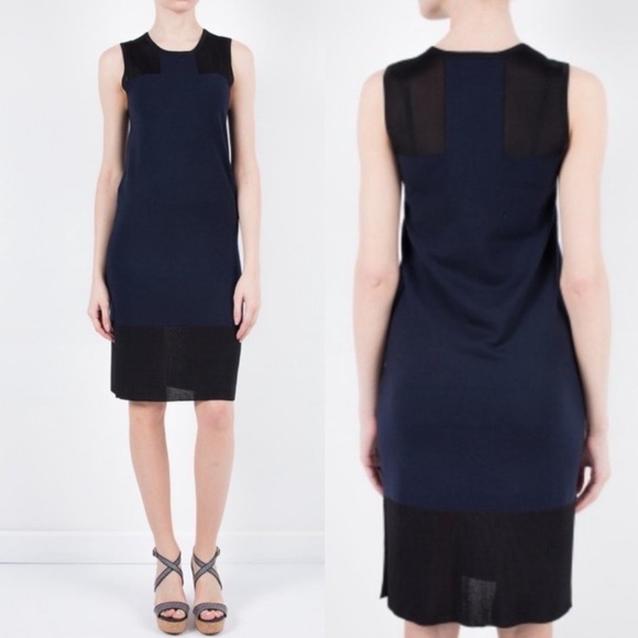 Rag & Bone Colorblock Navy Black Wool Knit Sheer Mini Dress Medium - Picture 1 of 10